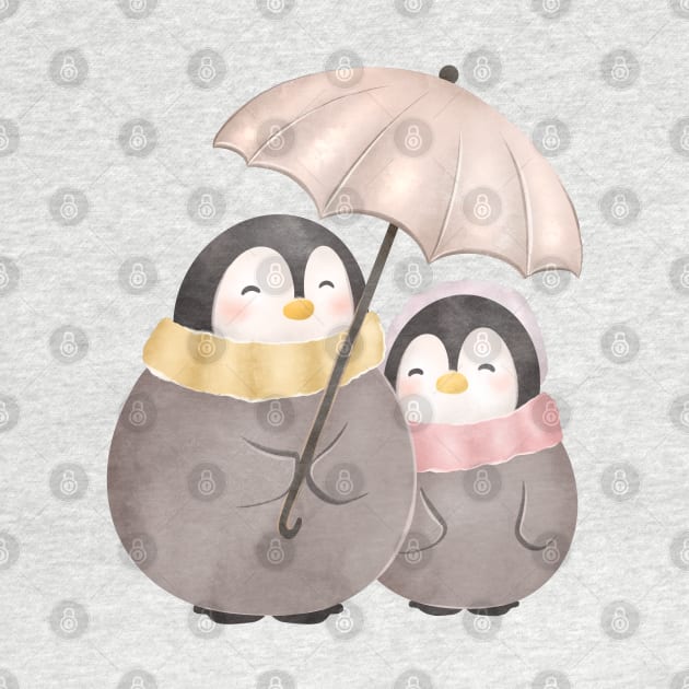 Cute umbrella penguins by Catarinabookdesigns